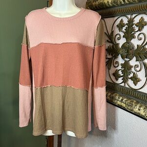 Hemish Color Block Waffle Knit Top Sz S